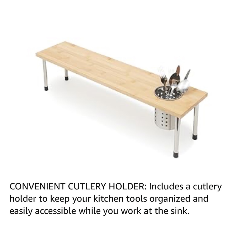 New-Bamboo Kitchen Sink Helper Shelf with Removable stainless utensil cubby - Picture 8 of 11